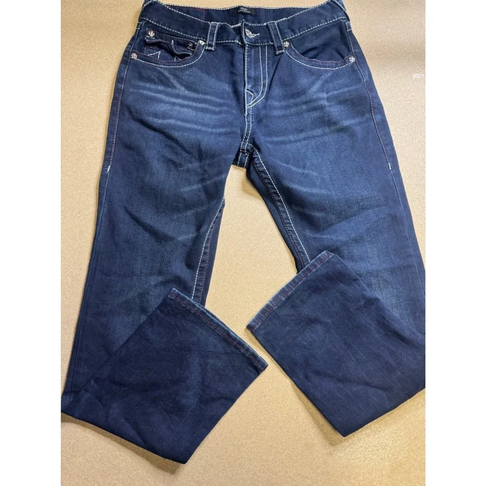 True Religion Ricky Relaxed Straight Jeans Indigo Super T Stitch Blue Mens 31x32